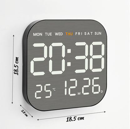 Large Digital LED Wall Clock with Remote Control, Gray, USB Powered, Multi-Function Display