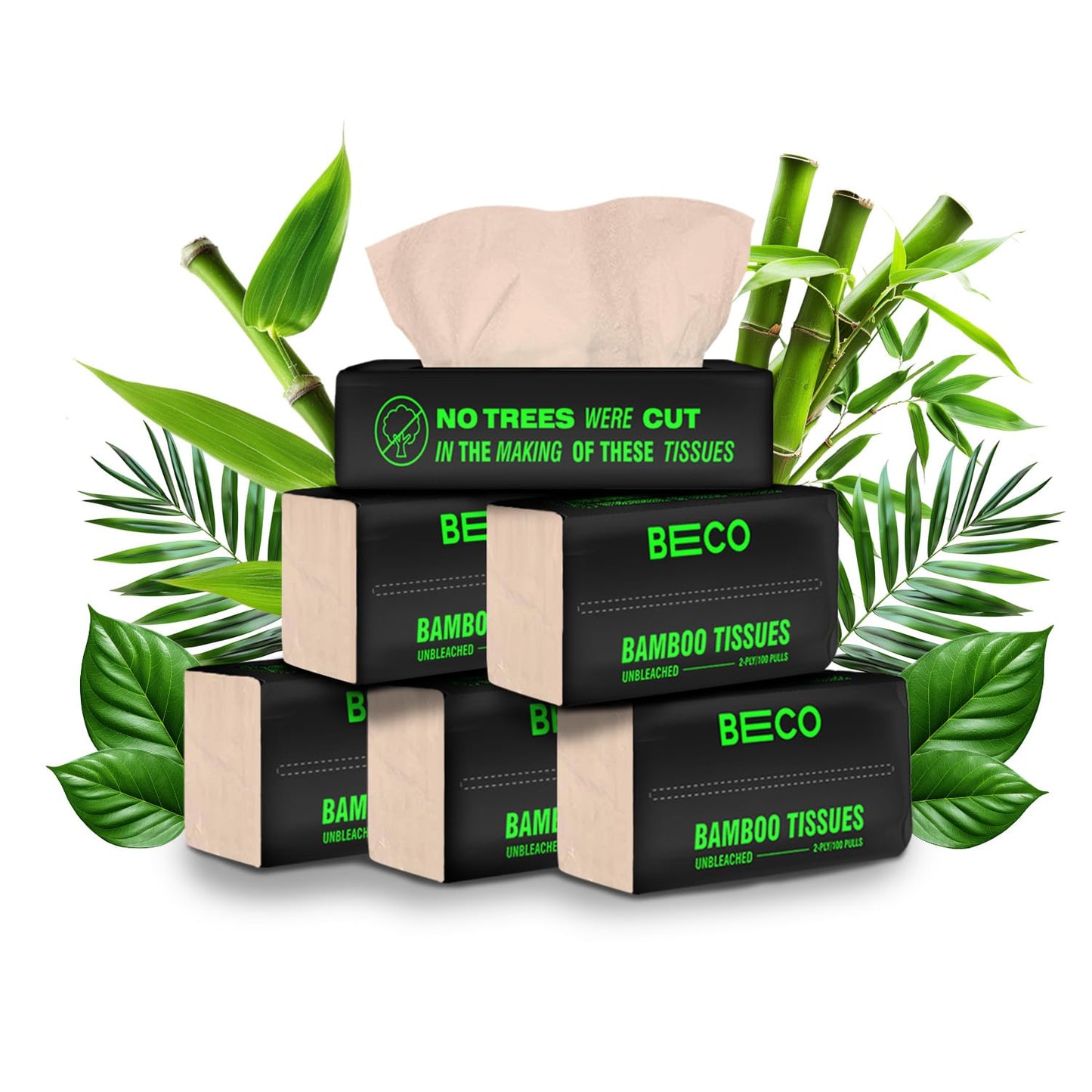 Bamboo Soft Facial Tissue, 2-Ply, 600 Pulls, Ecofriendly, 6-Pack