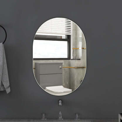 Frameless Oval Mirror with Beveled Edges - Clear Glass - 18x12 Inch (30.5x45.5 cm)