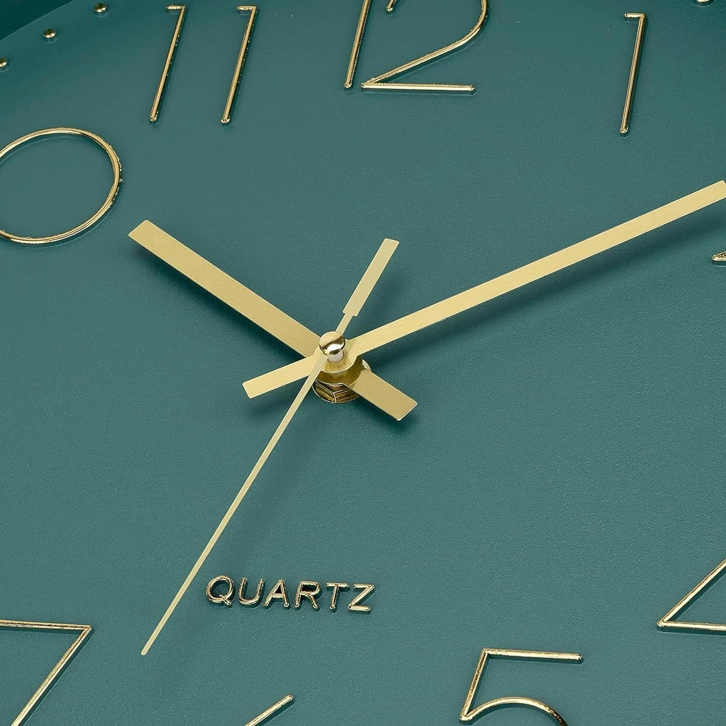 Wall Clock 12 Inch Silent Quartz Green Gold Plastic Decorative