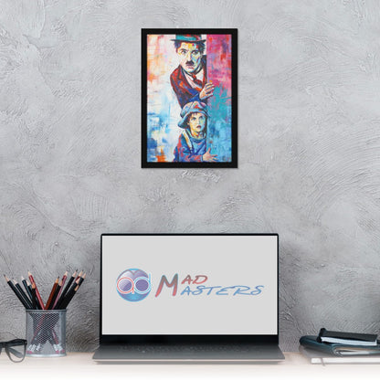 Canvas Painting of Charlie Chaplin & Kid - 8x12 Inch - Paper with Plexi Glass