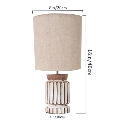 Table Lamp Retro Farmhouse Design Linen Shade Wood Base 20x20x40 cm White LED