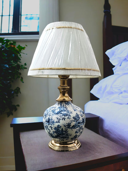 LED Table Lamp with Antique Gold Finish and Fabric Shade - 46 x 25 cm