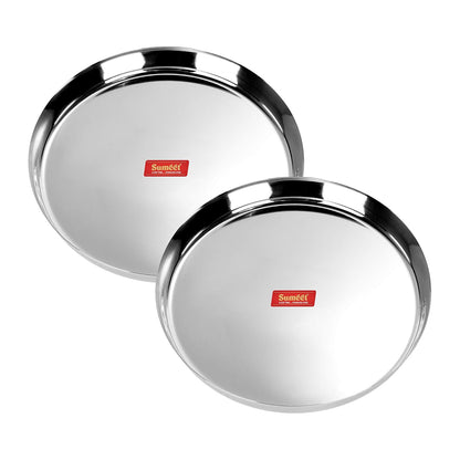 Sumeet 22 Gauge Stainless Steel Traditional Dinner Plate/Thali 30.7Cm (2.5Ltr) - set of 2pc