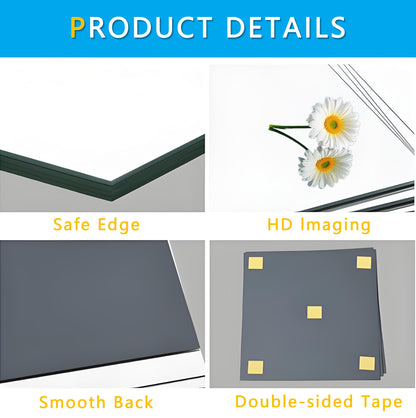 Frameless Glass Mirror Tiles - Set of 4, 12" x 12", High-Definition, Wall-Mounted, White
