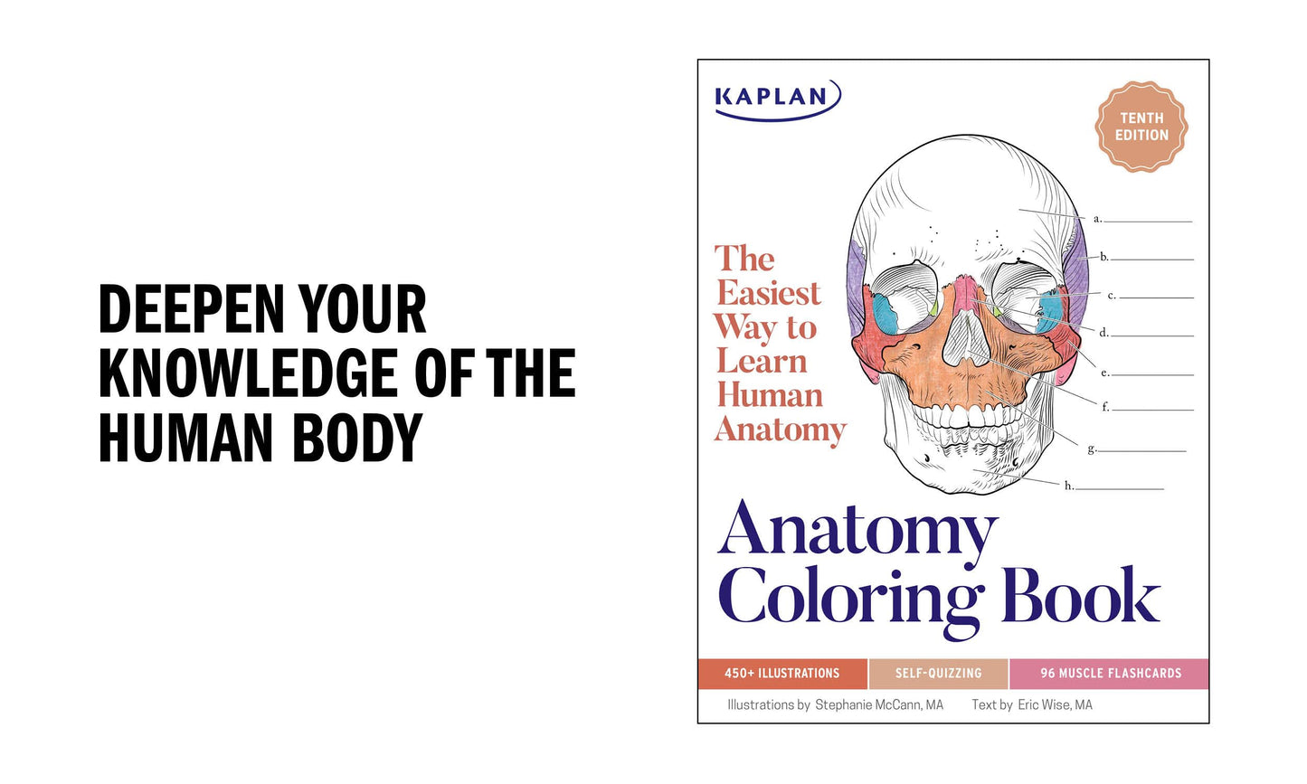 Anatomy Coloring Book with 450+ Realistic Medical Illustrations with Quizzes for Each (Kaplan Test Prep)