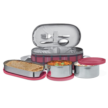 MILTON Corporate Lunch Stainless Steel Containers, Set of 3, (280 ml, 280 ml, 472 ml), Maroon