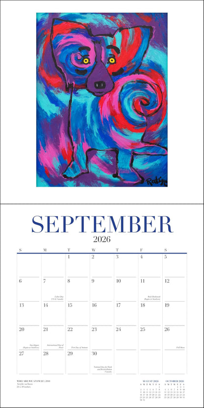 Blue Dog 2026 Wall Calendar