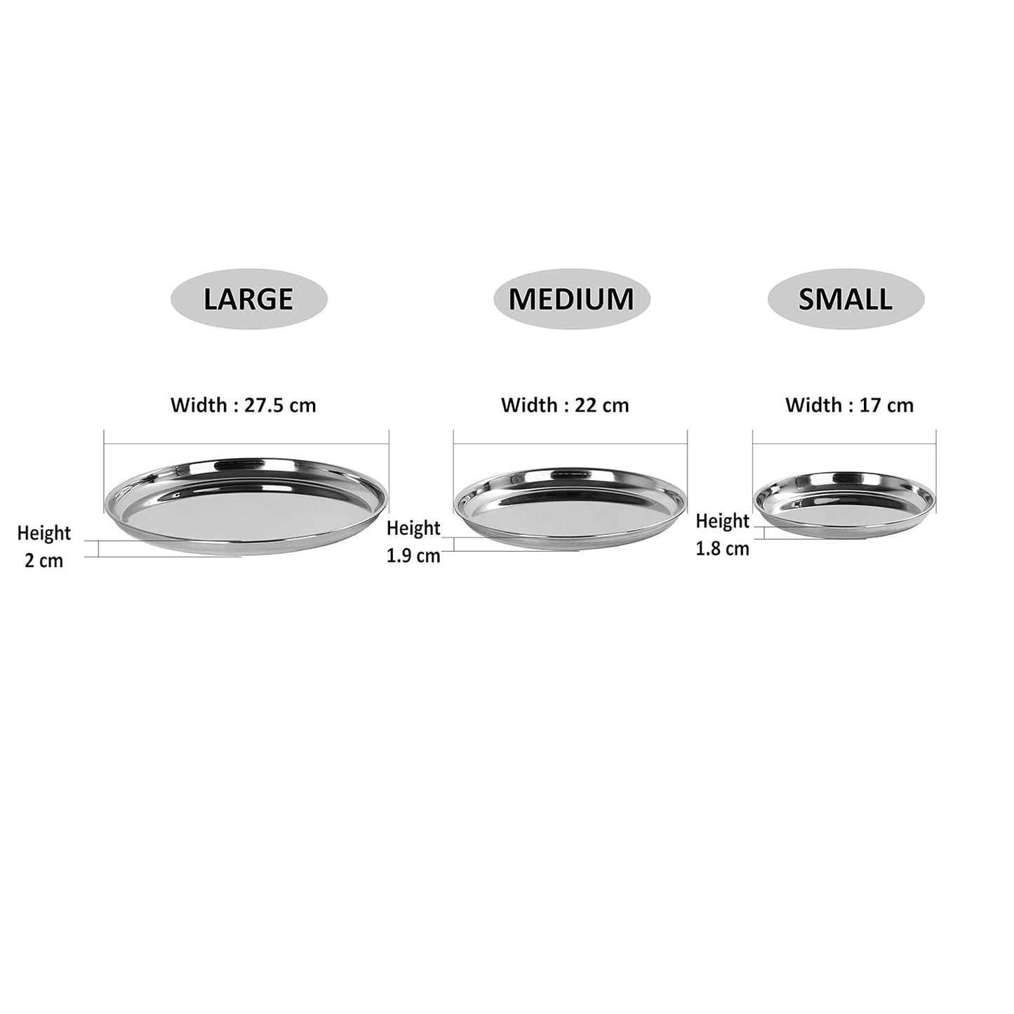 Sumeet Stainless Steel Heavy Gauge Multi Purpose Plates with Mirror Finish Set of 9pc (Dia - 17cm, 22cm,27.5cm)