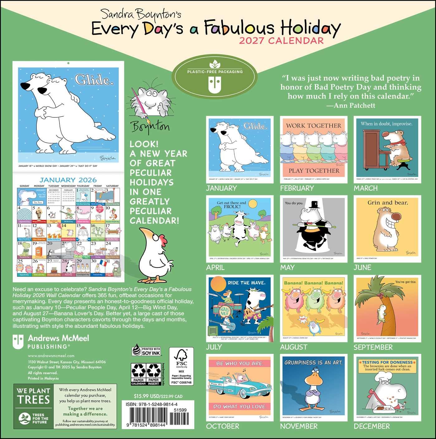 Sandra Boynton's Every Day's a Fabulous Holiday 2026 Wall Calendar