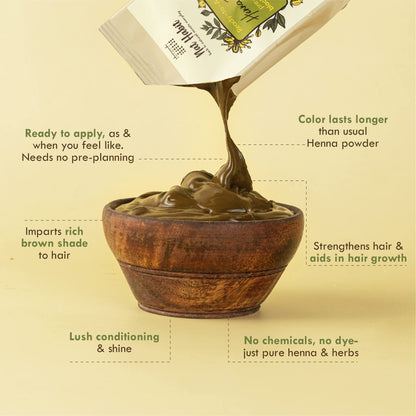 Fresh Henna Paste with Black Tea & Herbs, Rich Brown, 3x220g