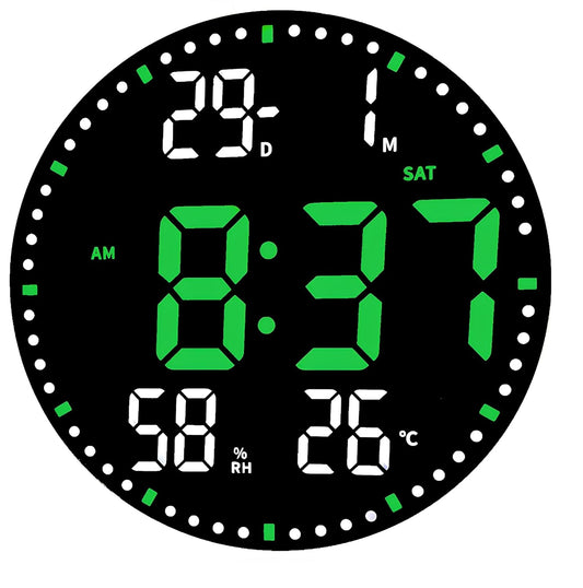 10" Plastic Digital Wall Clock with Remote Control & Alarm for Home Décor, Office, 12/24 Hours, Temperature, Humidity, Date & Week, Silent Electronic Digital Clock (Green)