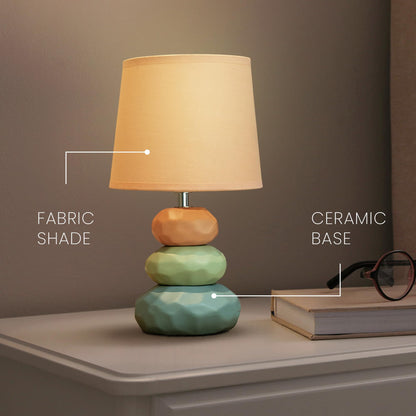 Modern Decorative Table Lamp with Ceramic Base and Fabric Shade - 17 cm x 16.5 cm x 30 cm - Warm White LED