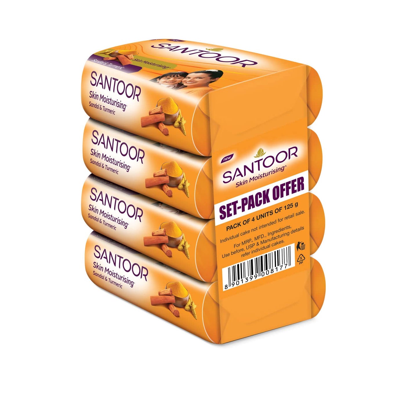 Sandal & Turmeric Soap for Skin Care, 125g, Pack of 4