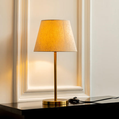 LED Table Lamp Modern Brass Antique Finish 19 Inch Height with 10 Inch Off White Tapered Shade