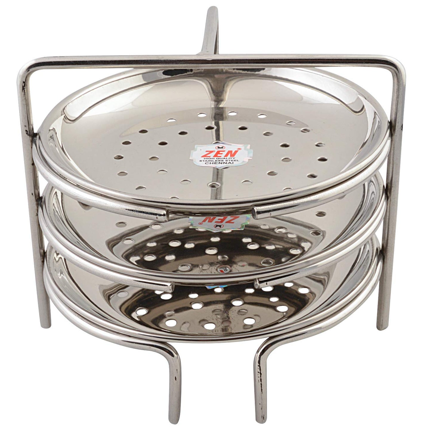 Jain Stainless Steel Idiyappam Stand (Small Size) with 3 Plates|Momos/Vegetable Steamer Utensil, Pack of 1 - Silver Color