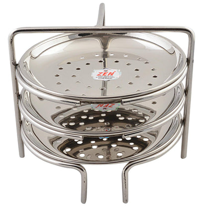 Jain Stainless Steel Idiyappam Stand (Small Size) with 3 Plates|Momos/Vegetable Steamer Utensil, Pack of 1 - Silver Color
