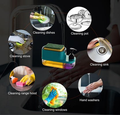 3-in-1 Soap Dispenser with Sponge Holder - Plastic - Multi-Color - 19.5 cm x 10.25 cm x 9 cm