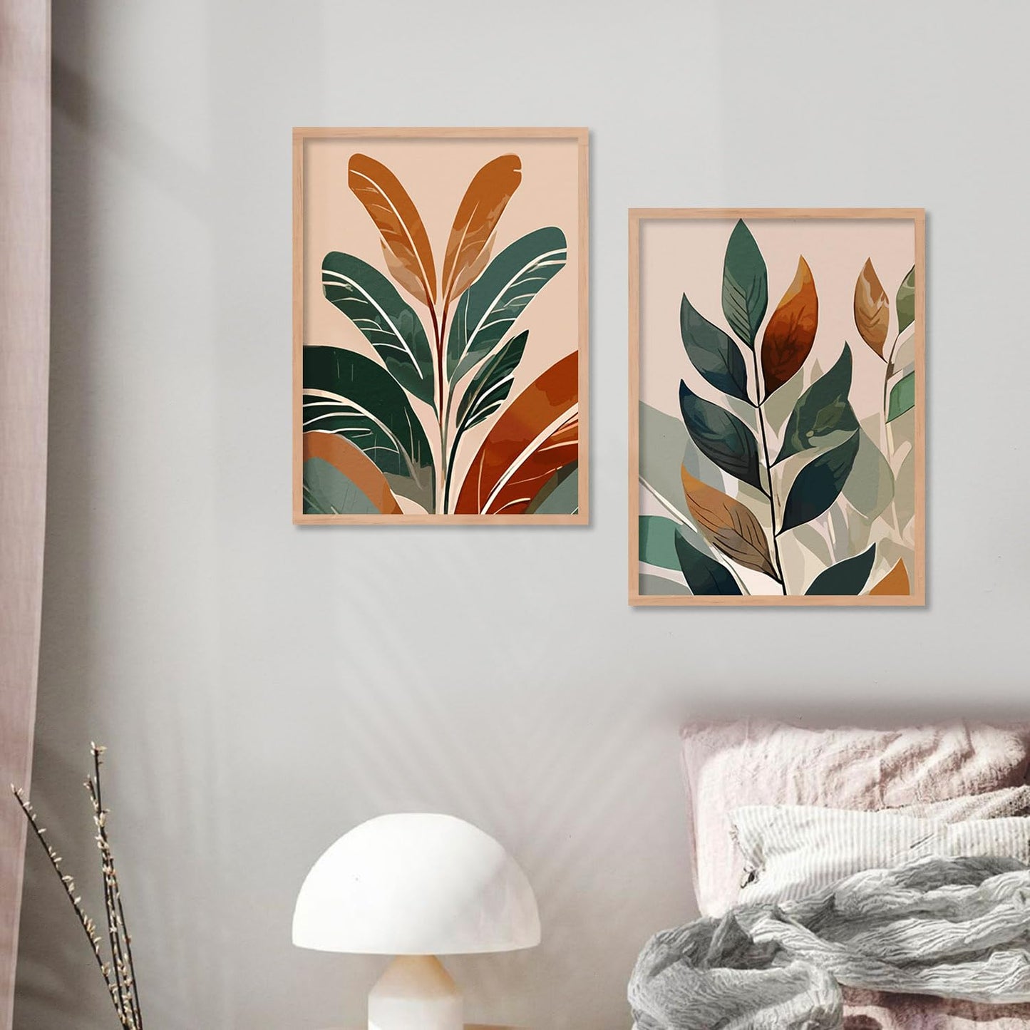Wall Painting - Nature Inspired Leaf Design - Engineered Wood Frame - 10 inch x 13 inch - Set of 4