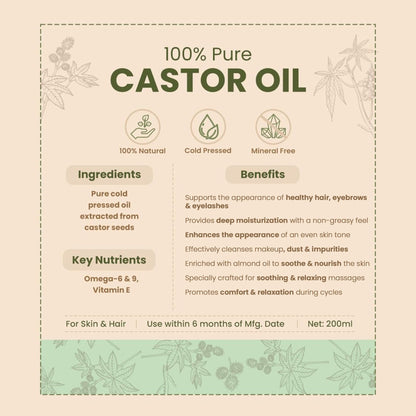 Cold Pressed Pure Castor Oil for Skin & Hair, 200ml