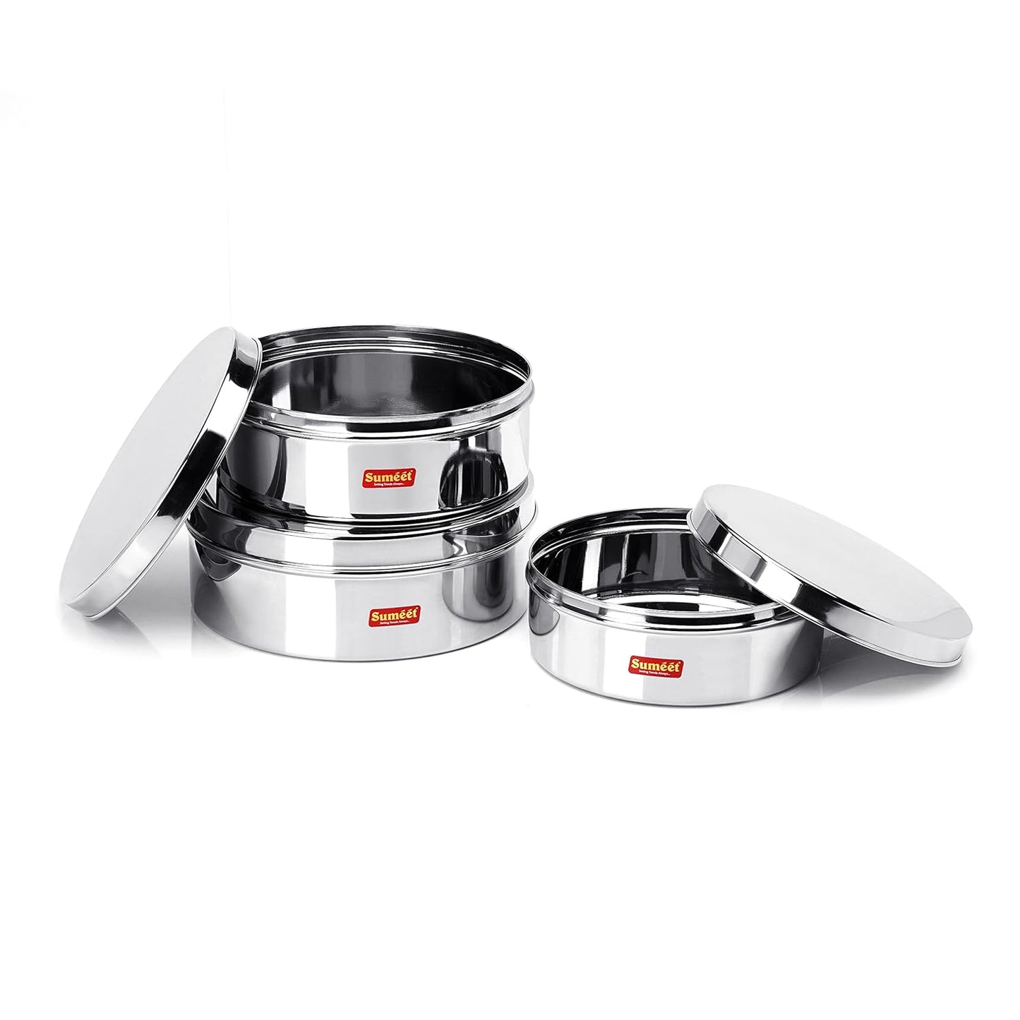 Sumeet Stainless Steel Flat Canisters/Storage Containers Set Of 3Pcs (1.5Ltr,2.1Ltr,2.7Ltr)