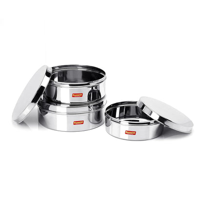 Sumeet Stainless Steel Flat Canisters/Storage Containers Set Of 3Pcs (1.5Ltr,2.1Ltr,2.7Ltr)