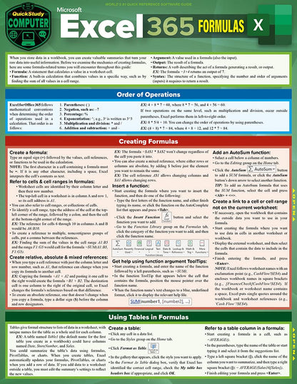 Microsoft Excel 365 Formulas QuickStudy Laminated Reference Guide