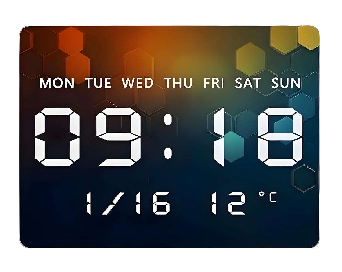 Digital Wall Clock with LED Display, Temperature, Date & Time - 27x20cm, USB Powered