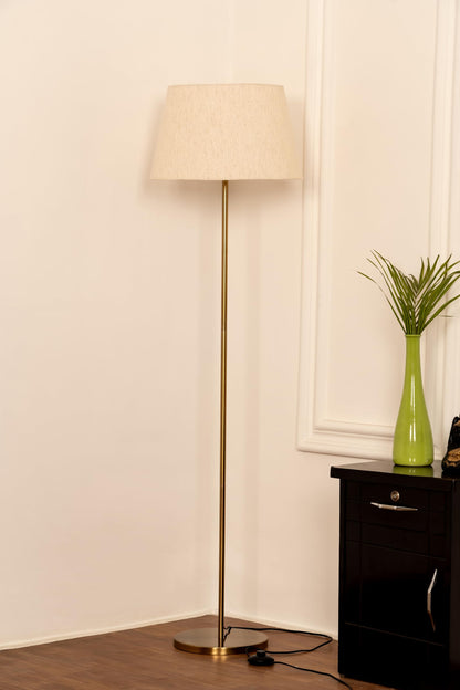 LED Floor Lamp with Antique Brass Finish, 5Ft Height, Off White Lampshade