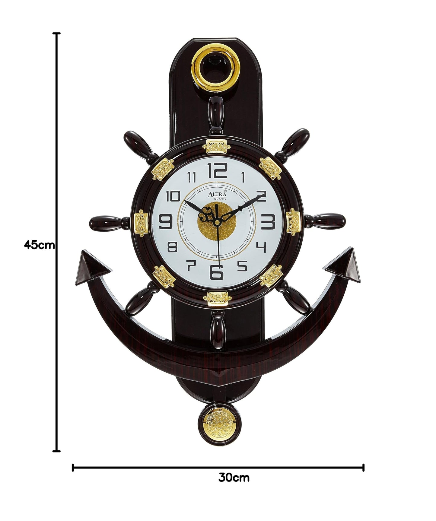 Abstract Pendulum Analog Wall Clock - 45 x 30 x 5 cm, Brown Plastic Frame