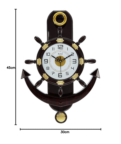 Abstract Pendulum Analog Wall Clock - 45 x 30 x 5 cm, Brown Plastic Frame