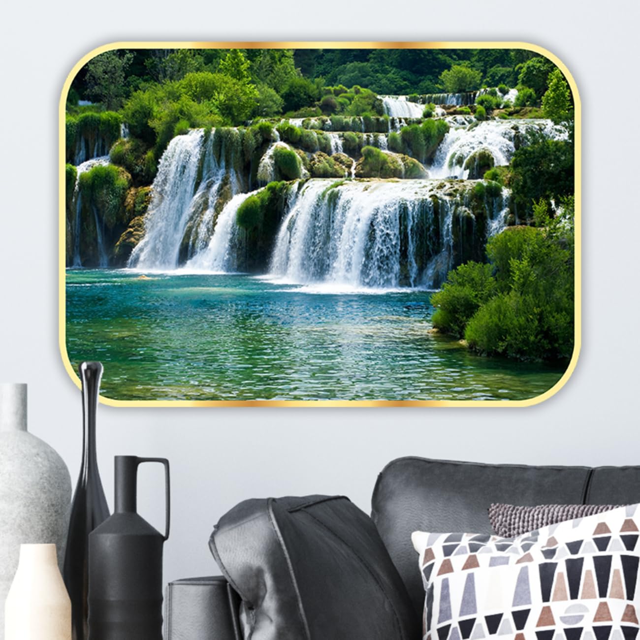 Canvas Painting Multicolor Waterfall Nature 35 cm x 50 cm UV Coated Framed Artwork
