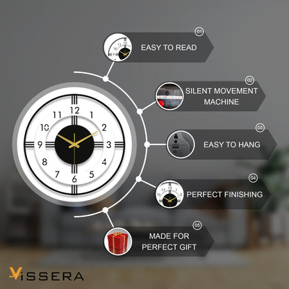 Large Silent Metal Wall Clock - Antique Design for Living Room - 60cm