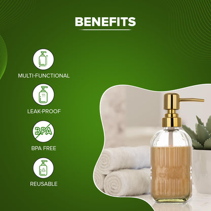 Glass Soap Dispenser with Textured Surface - 400 ml - Clear with Golden Pump