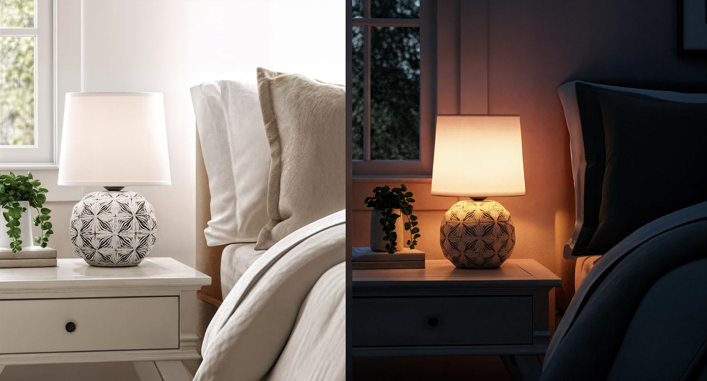 LED Table Lamp with Cotton Shade and Ceramic Base - White - Modern Design