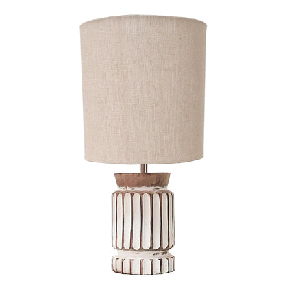 Table Lamp Retro Farmhouse Design Linen Shade Wood Base 20x20x40 cm White LED