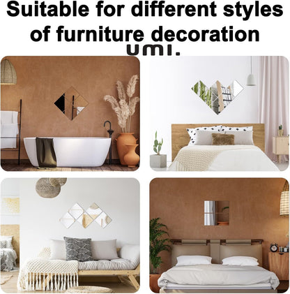 Acrylic Mirror Finish Decorative Wall Tiles - 4pc Pack - 30 x 21 cm - Flexible Self-Adhesive