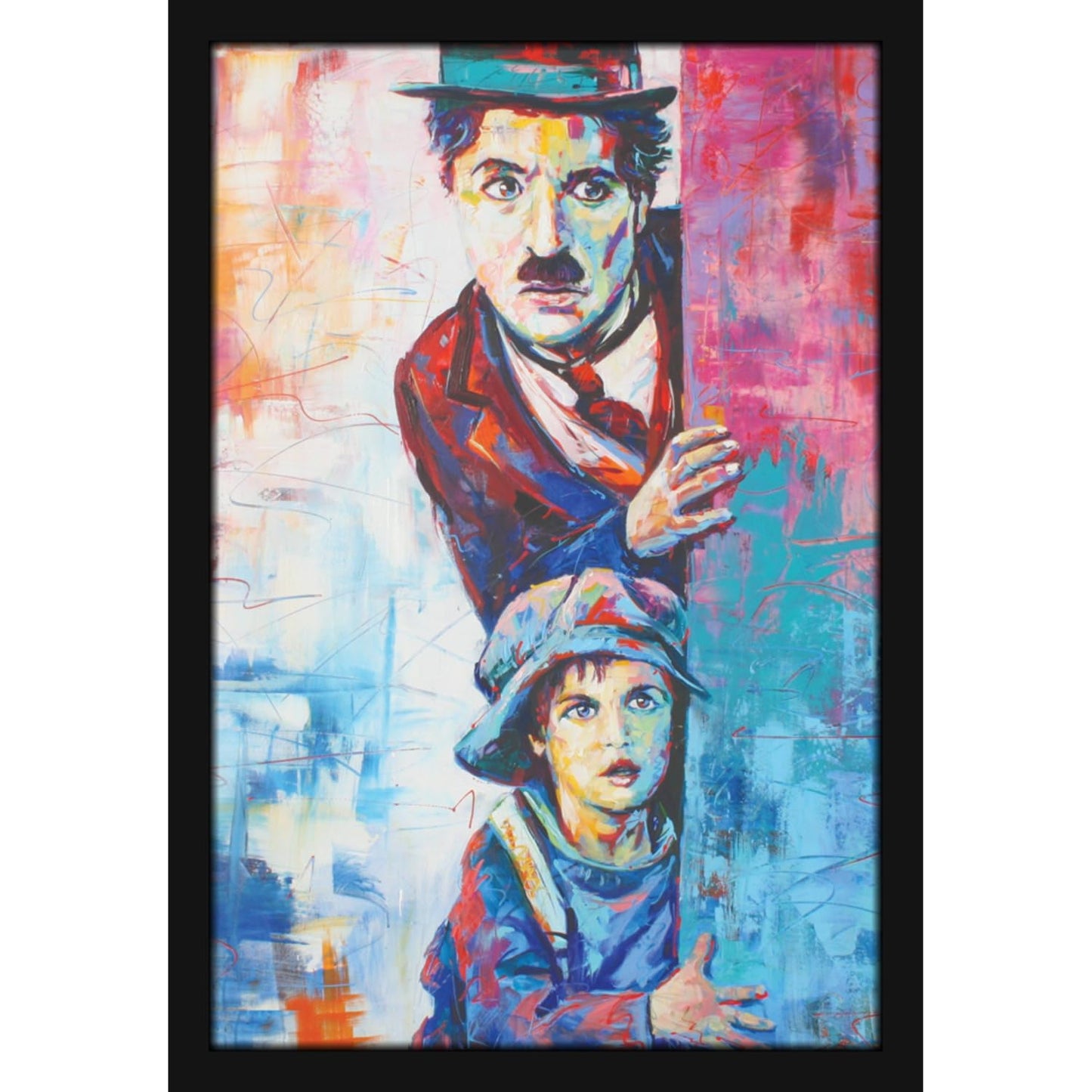 Canvas Painting of Charlie Chaplin & Kid - 8x12 Inch - Paper with Plexi Glass
