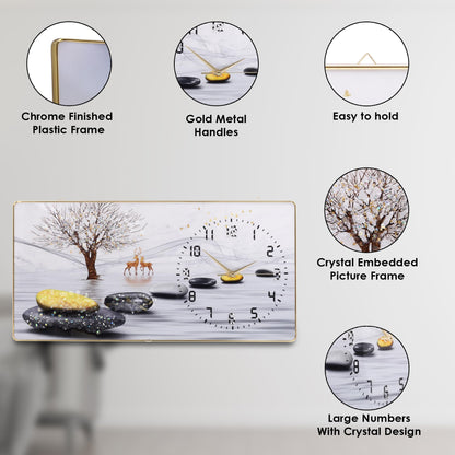 Silent Quartz Wall Clock with Crystal Frame 30x60cm - Modern Decorative Design