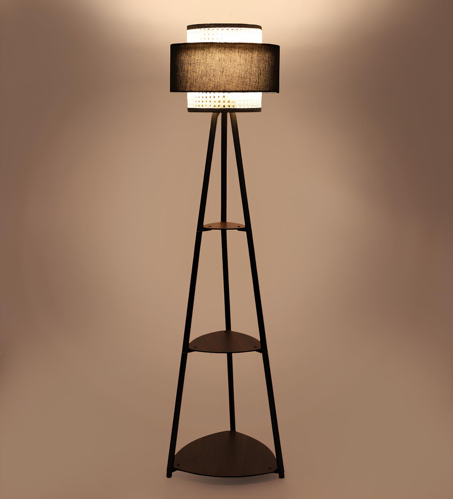 Bamboo Tripod Floor Lamp - Eco-Friendly Rattan Shade - 14x12 inch - Wooden Standing Lamp for Living Room