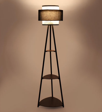 Bamboo Tripod Floor Lamp - Eco-Friendly Rattan Shade - 14x12 inch - Wooden Standing Lamp for Living Room