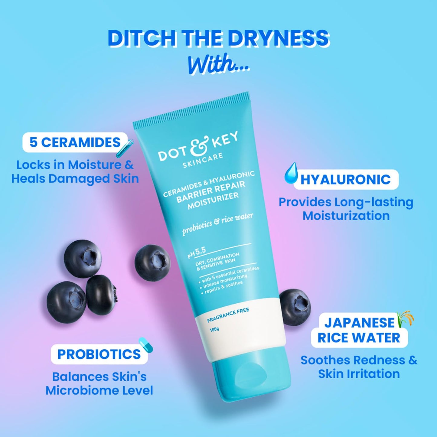 Ceramides Moisturizer with Hyaluronic & Probiotic, 100g