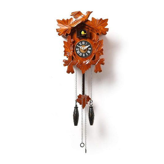 Cuckoo Wall Clock – Roman Dial, Step Movement, Brown Wooden Case, Auto Night Shut-Off with Sensor, Sound Control, On/Off Switch (40 x 25 x 15 cm, Height 9.4 Inches