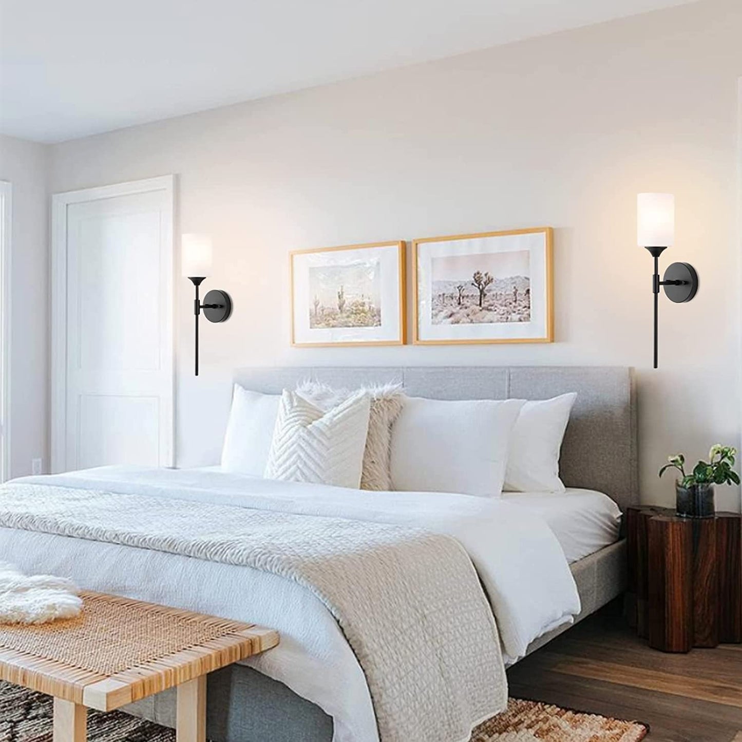 Wall Mounted Lamp Modern Accent Light Black Glass Shade E27 Bulb Compatible 30cm