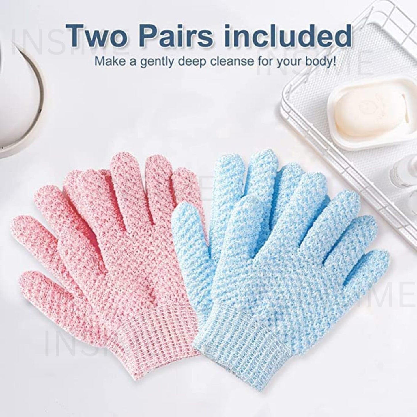 2 Pairs Exfoliating Shower Gloves - Dual Texture Body Scrubber