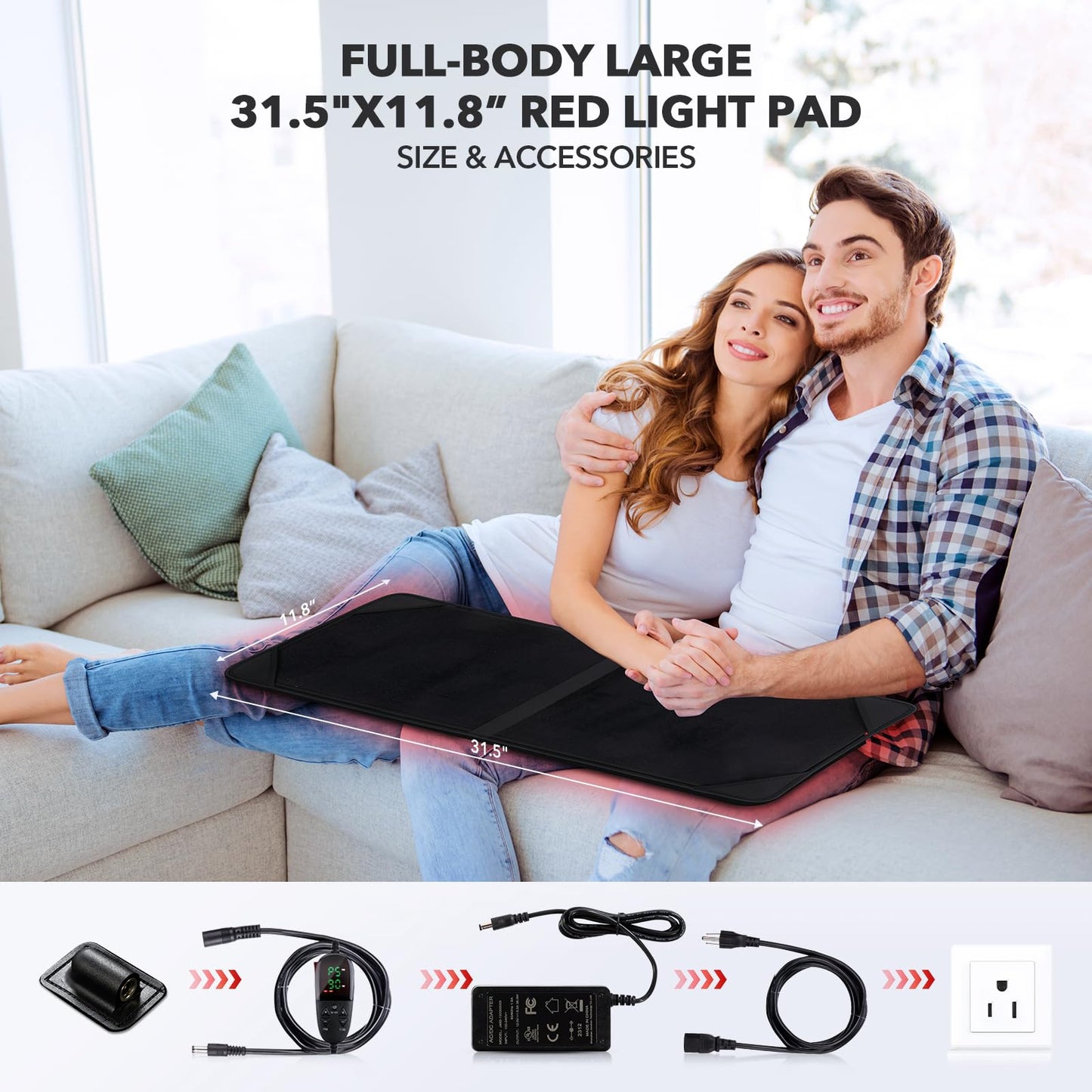 Red Light Therapy Belt with Timer and Remote Control, 660nm 850nm Infrared, 31.5" x 11.8" for Back and Full Body