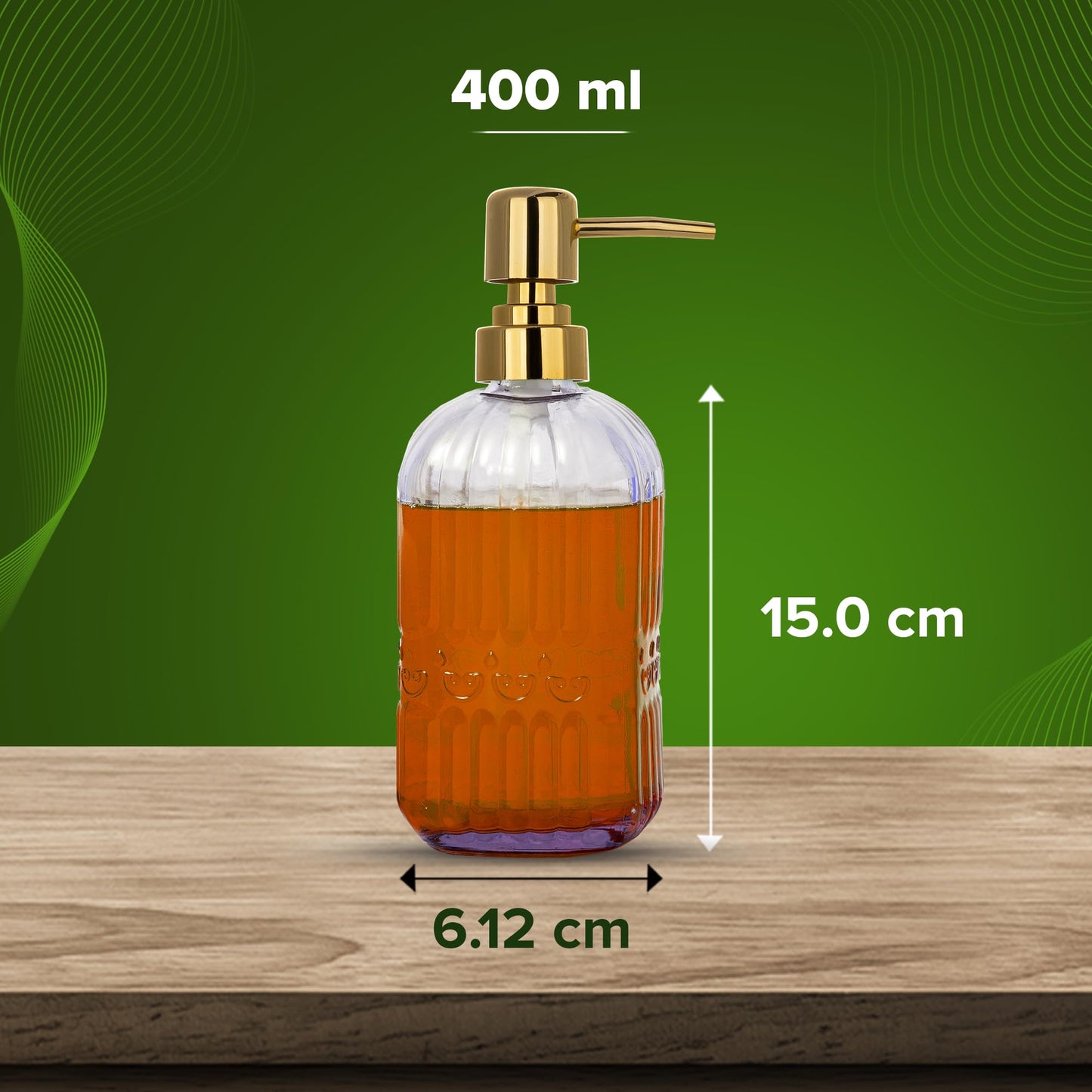 Glass Soap Dispenser with Textured Surface - 400 ml - Clear with Golden Pump