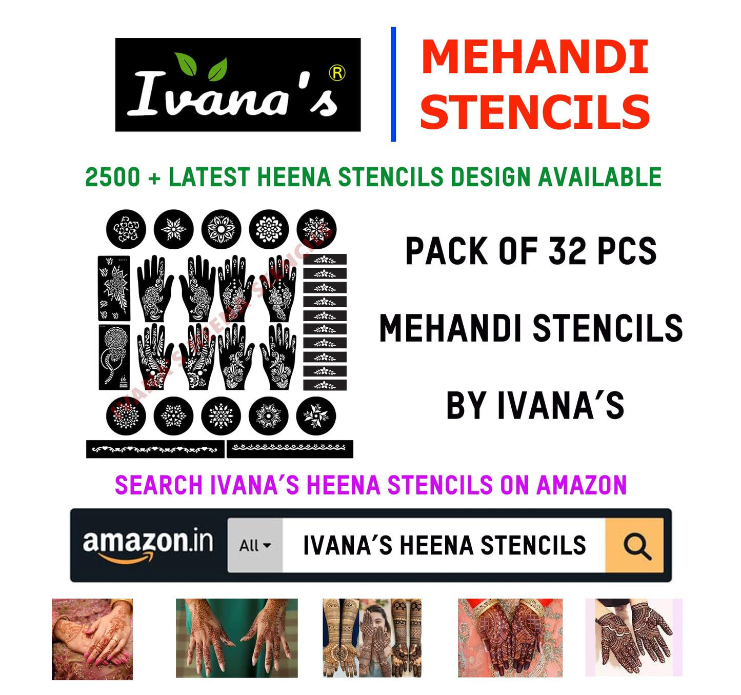 20-Piece Henna Tattoo Stencil Set for Hands - Easy Indian Design