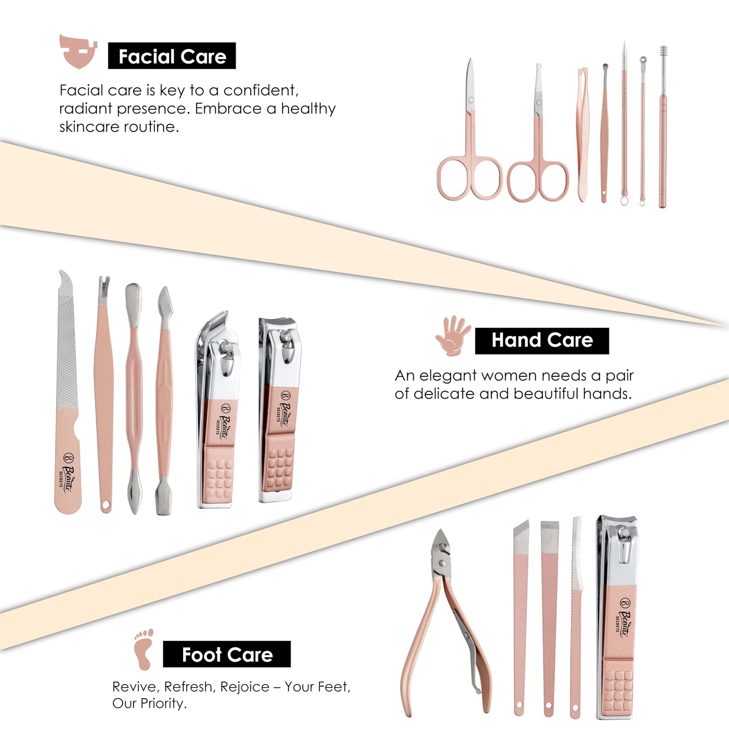 18-Piece Rose Gold Manicure Pedicure Kit for Men & Women