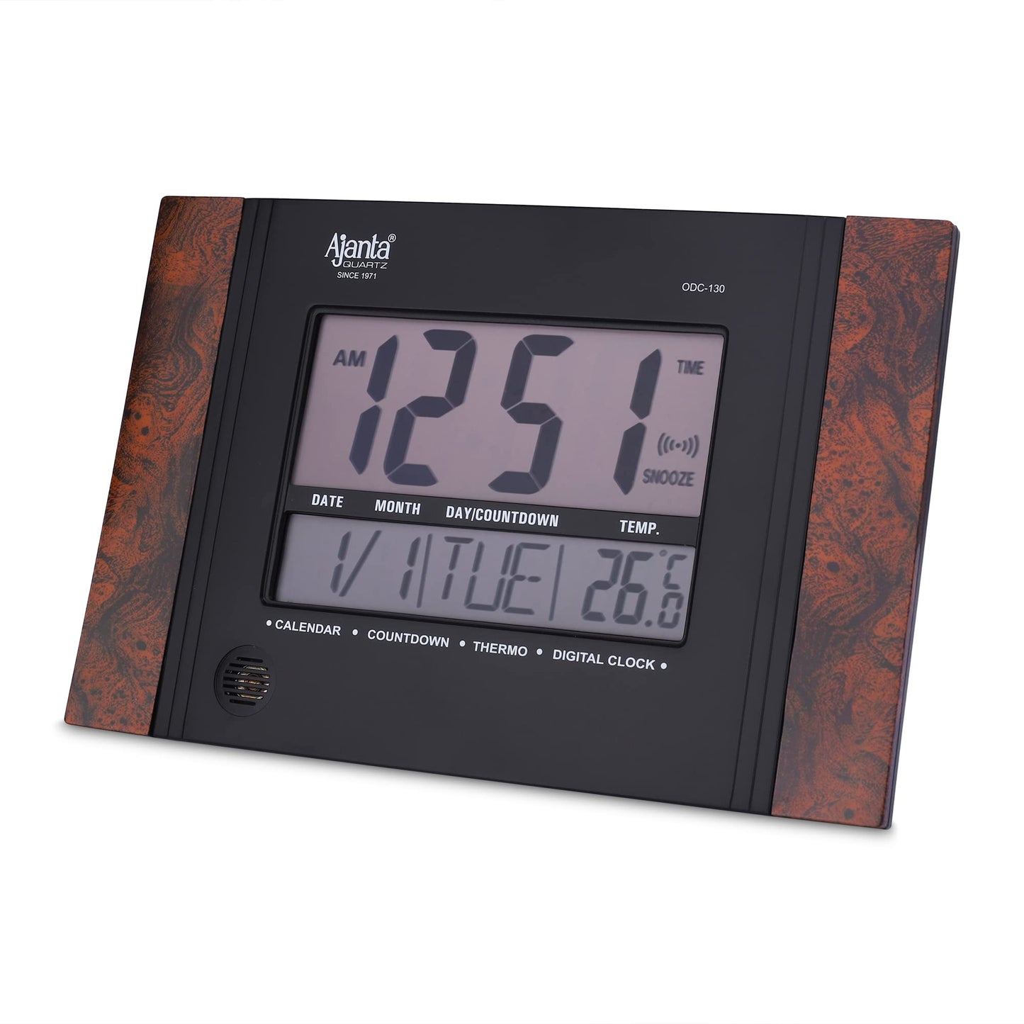 Digital Alarm Wall Clock - Black Plastic - 29 cm x 19 cm x 2.5 cm - Quartz